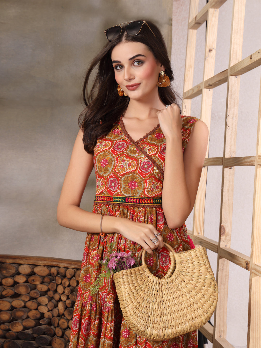 Multicolor Floral Printed Cotton Tiered Dress