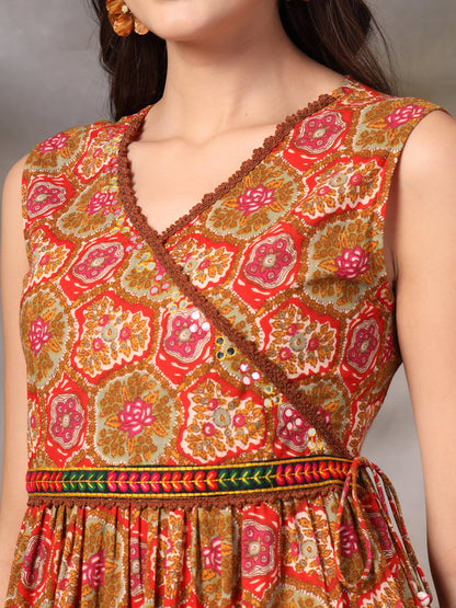 Multicolor Floral Printed Cotton Tiered Dress