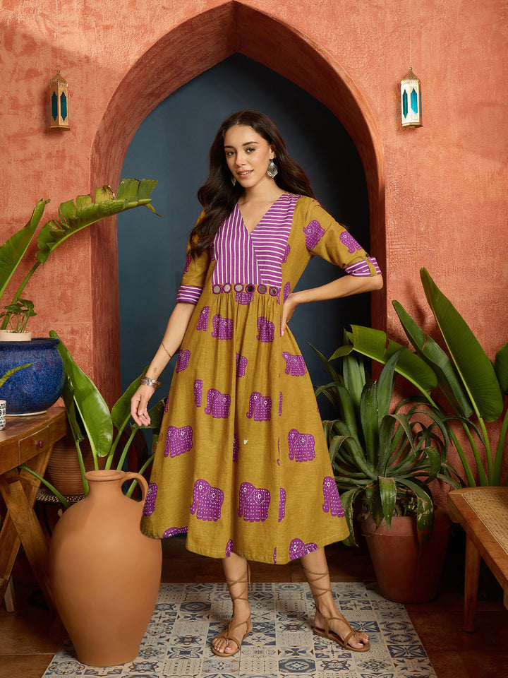 Animal Printed Cotton A-Line Dress