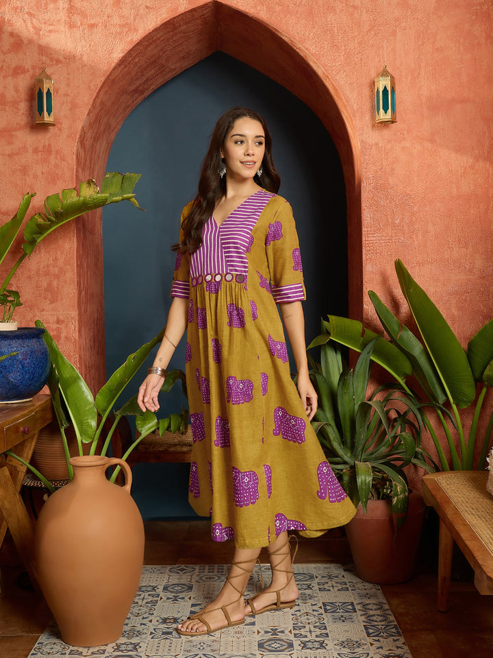 Animal Printed Cotton A-Line Dress