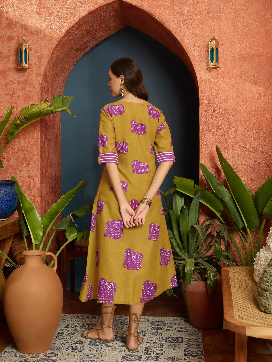 Animal Printed Cotton A-Line Dress