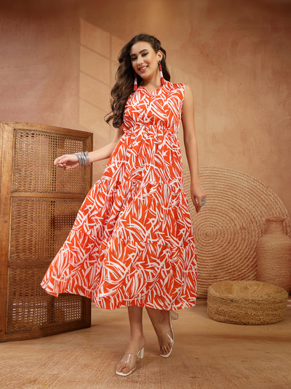 Abstract Printed Poly Rayon Tiered Dress
