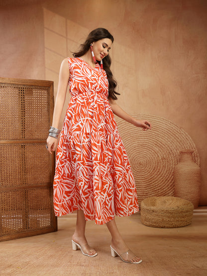 Abstract Printed Poly Rayon Tiered Dress