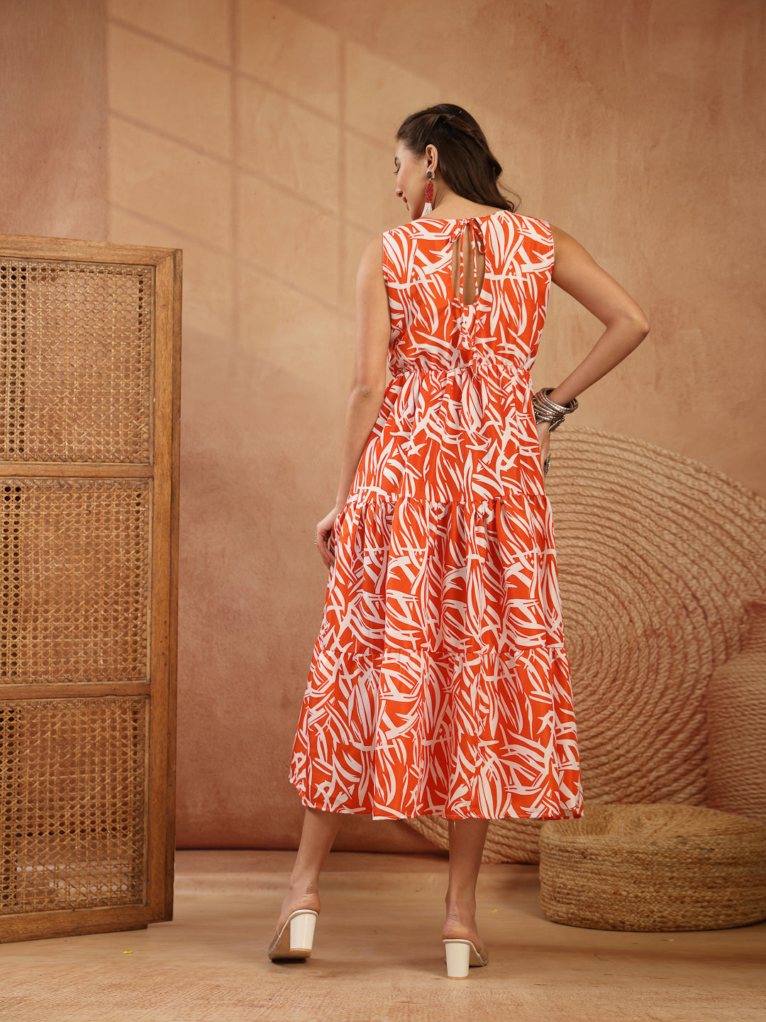 Abstract Printed Poly Rayon Tiered Dress