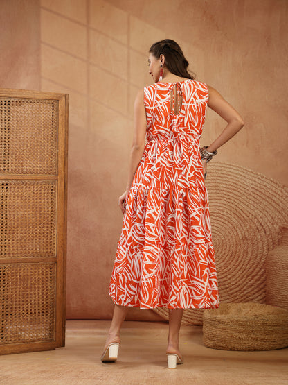 Abstract Printed Poly Rayon Tiered Dress