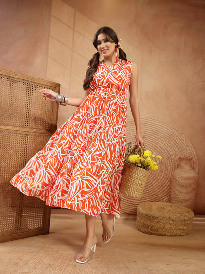Abstract Printed Poly Rayon Tiered Dress