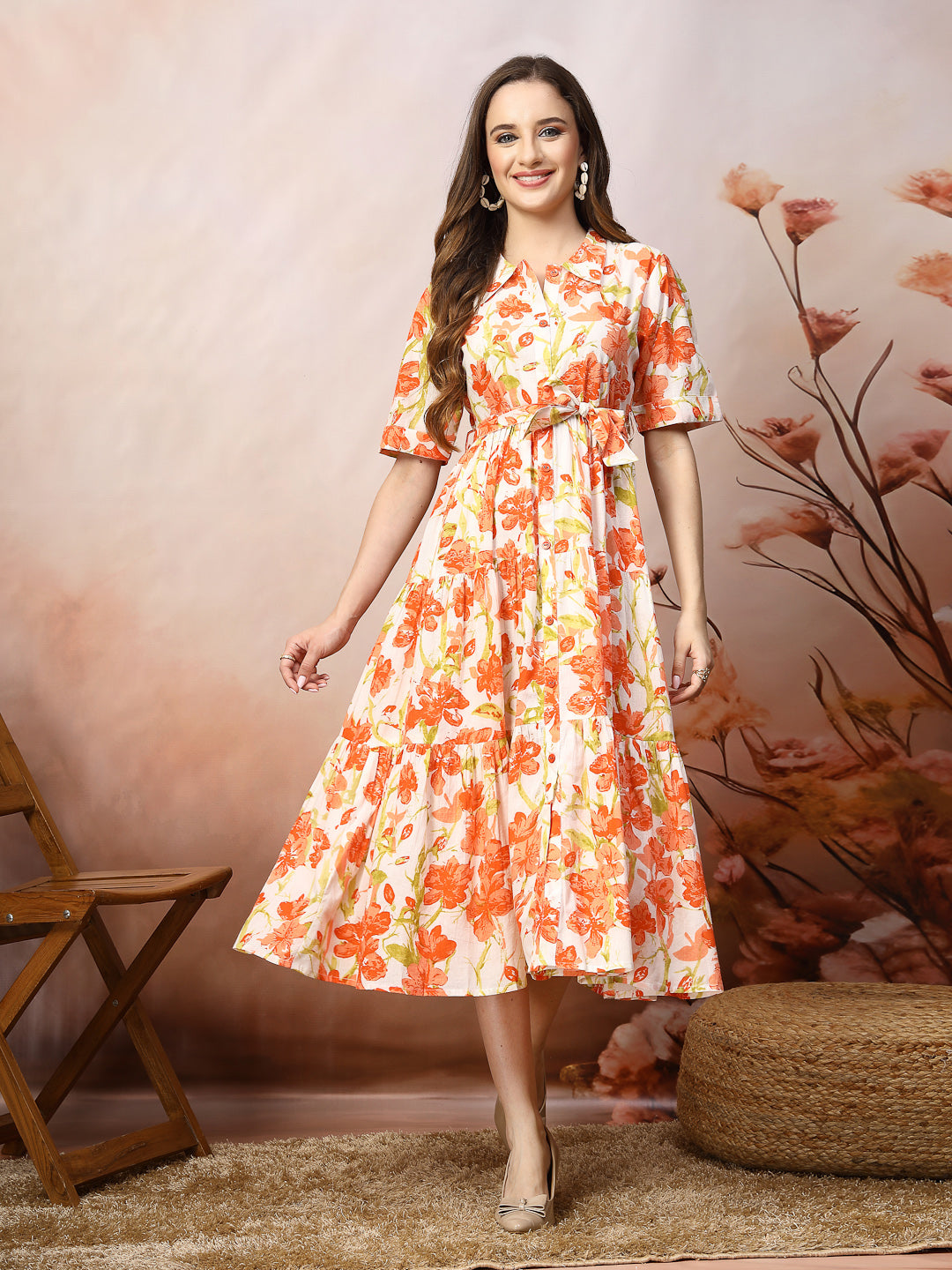 Floral Printed Cotton Flared Dress (Pre-Order)