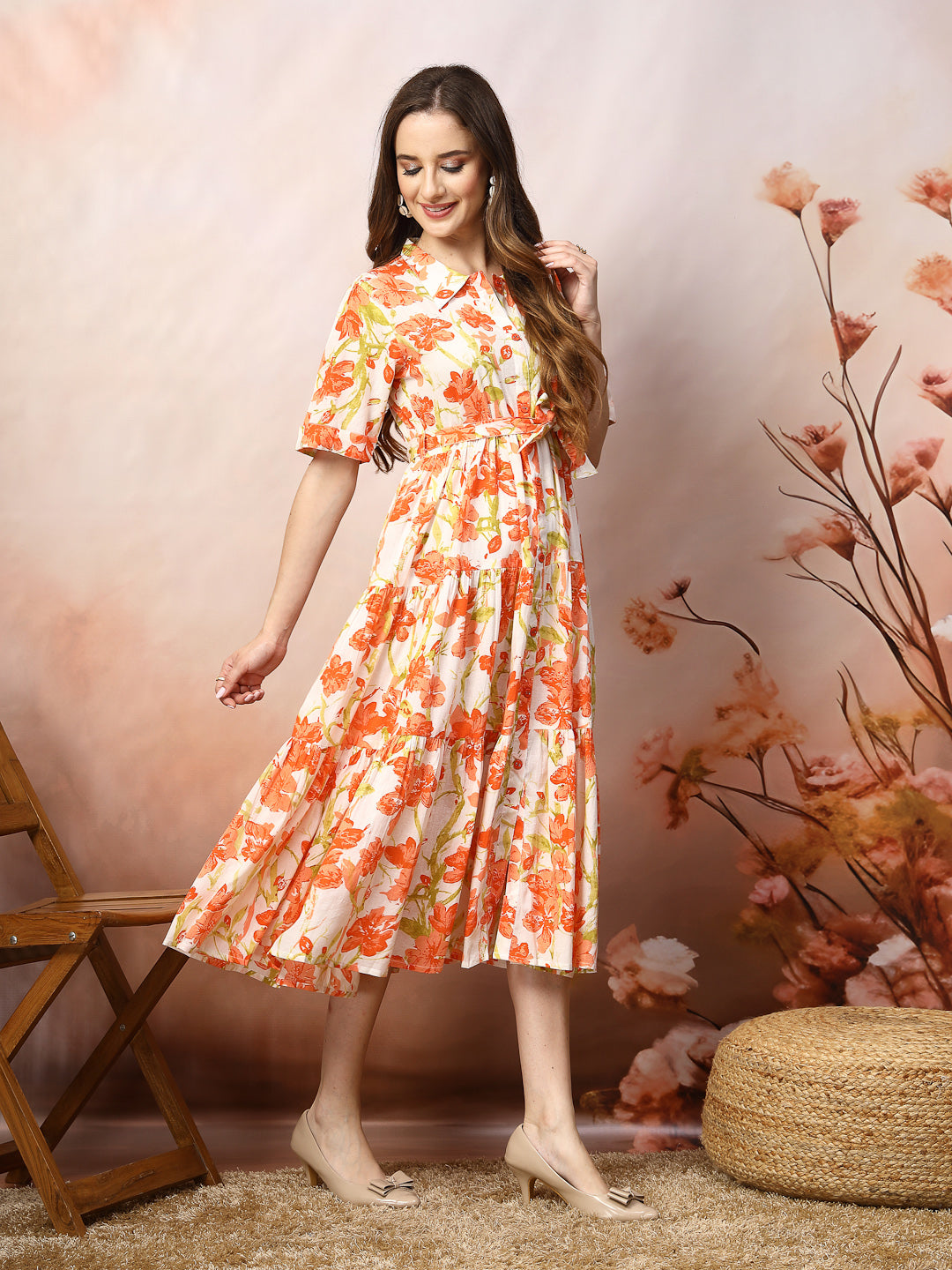 Floral Printed Cotton Flared Dress (Pre-Order)