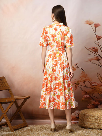 Floral Printed Cotton Flared Dress (Pre-Order)