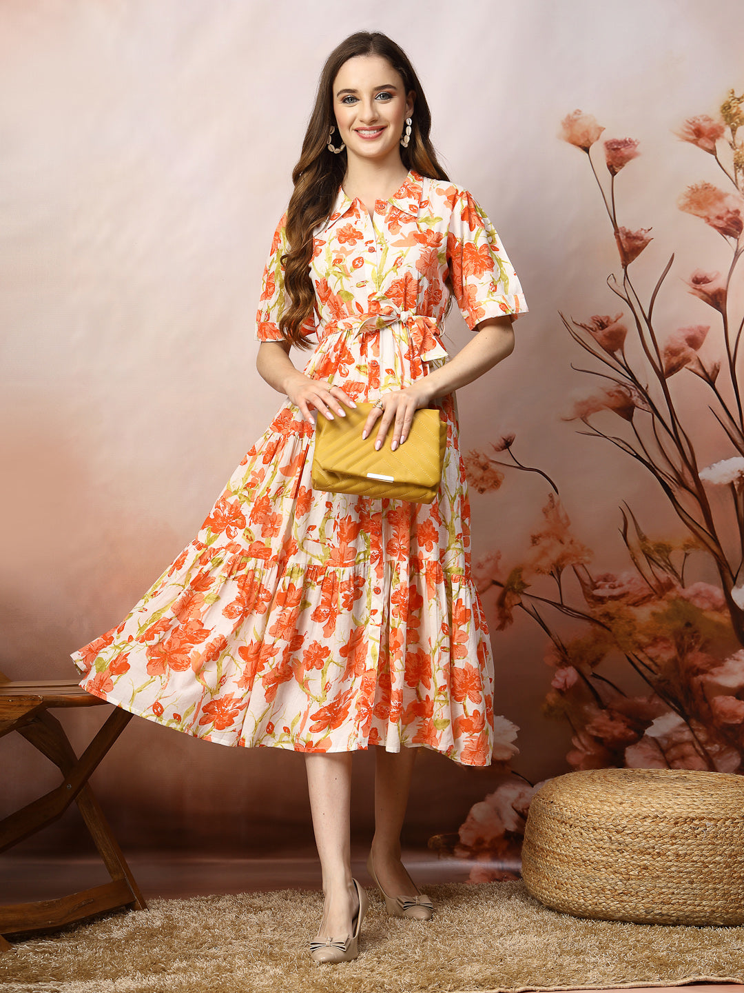 Floral Printed Cotton Flared Dress (Pre-Order)