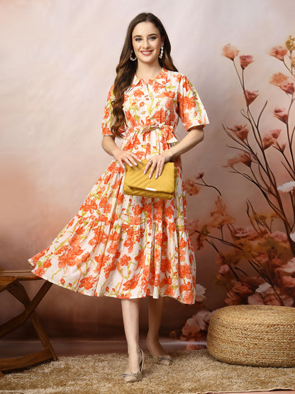 Floral Printed Cotton Flared Dress (Pre-Order)