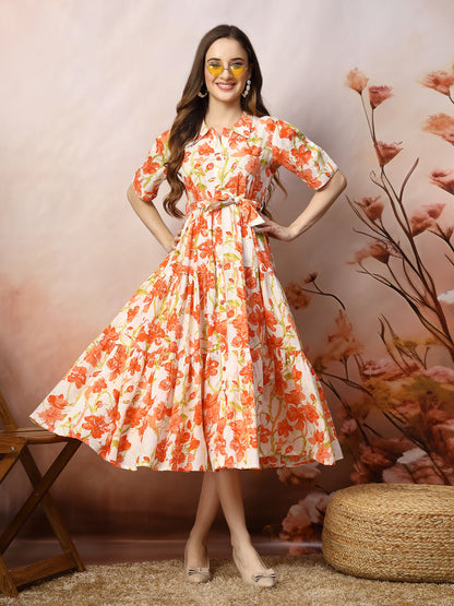 Floral Printed Cotton Flared Dress (Pre-Order)