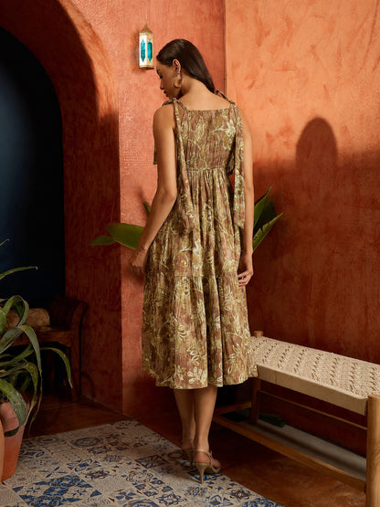 Floral Printed Crepe Tiered Dress