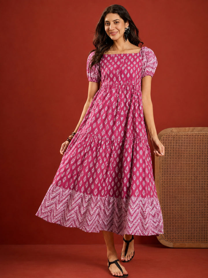 Ethnic Motif Printed Cotton Empire Dress