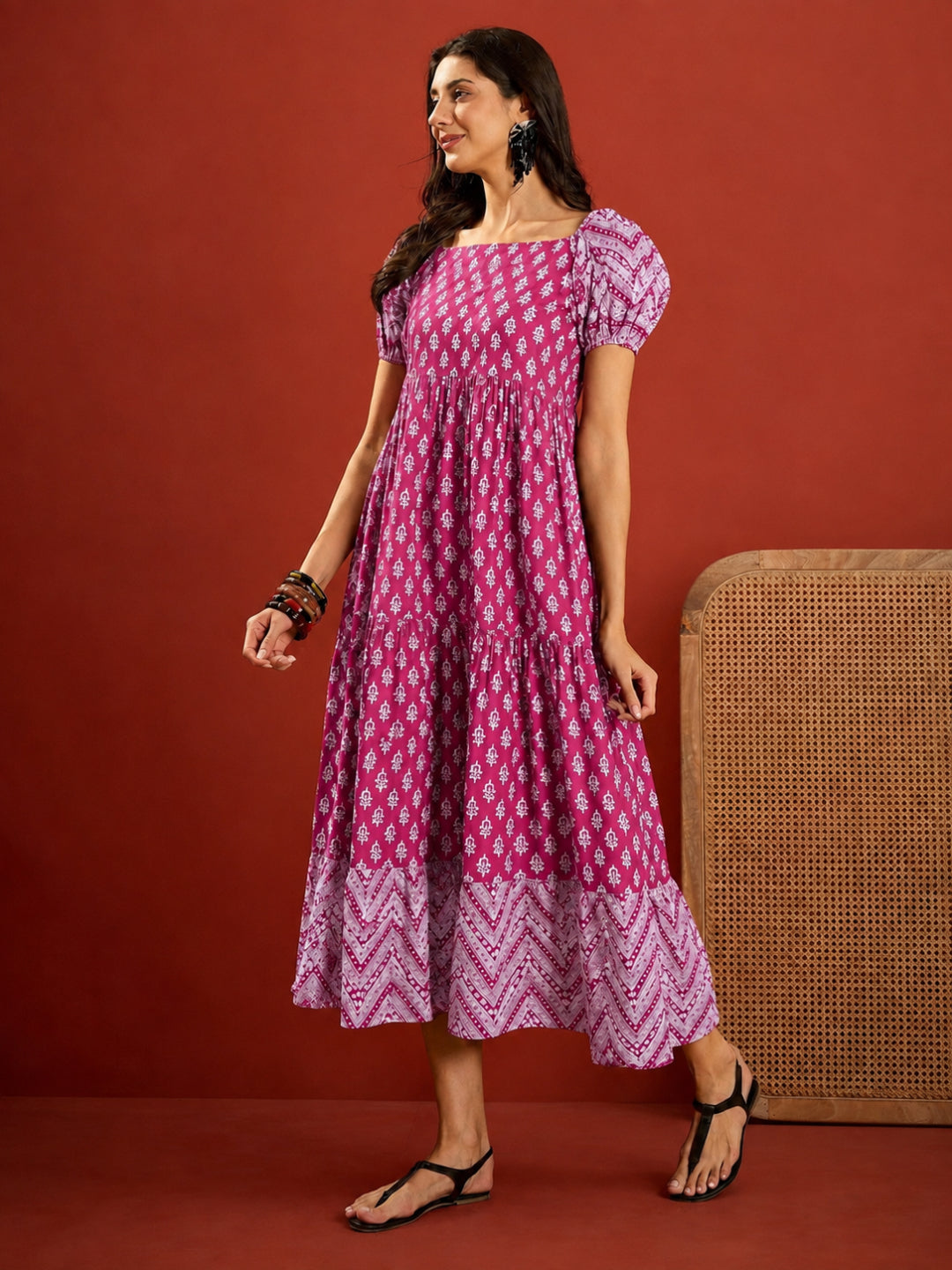 Ethnic Motif Printed Cotton Empire Dress