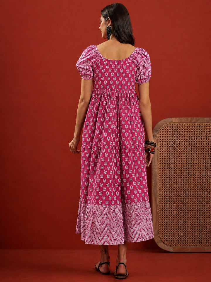 Ethnic Motif Printed Cotton Empire Dress