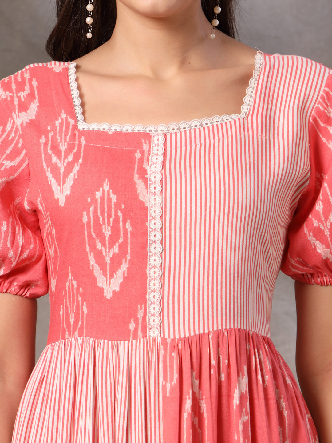 Pink Printed Rayon Tiered Dress