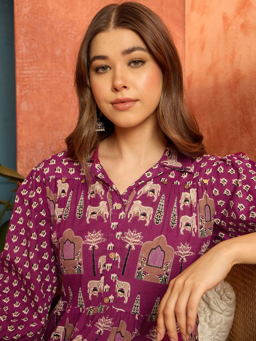 Ethnic Printed Cotton Flared Dress