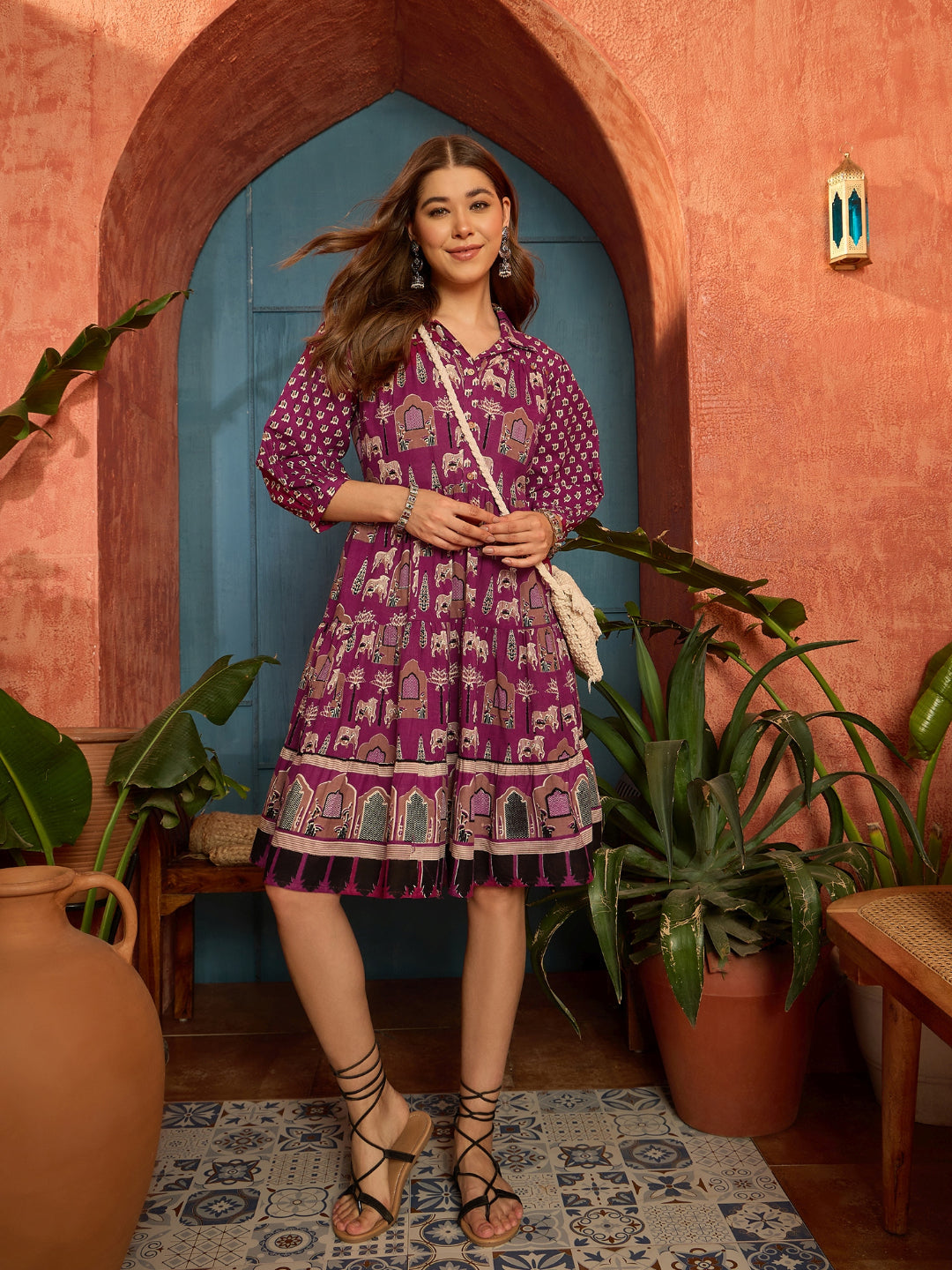 Ethnic Printed Cotton Flared Dress