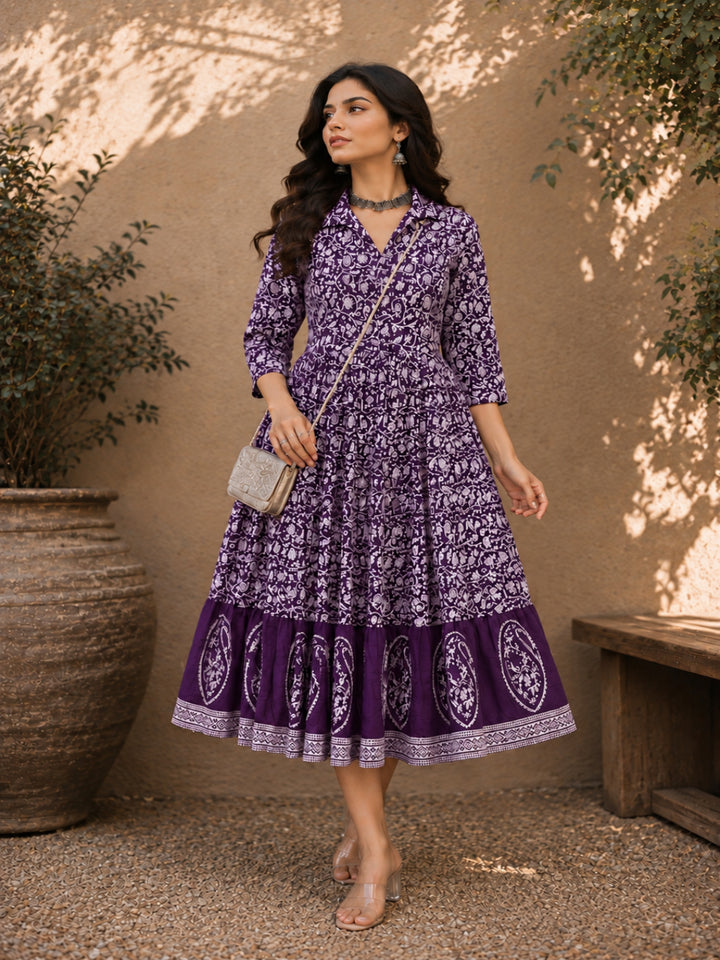 Dabu Printed Cotton Flared Dress