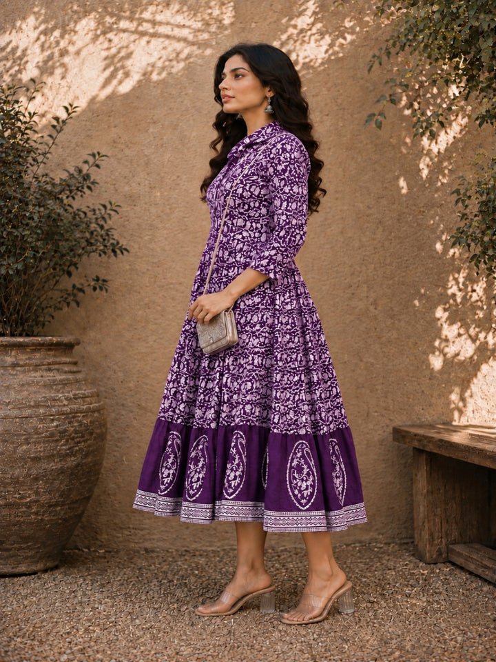 Dabu Printed Cotton Flared Dress