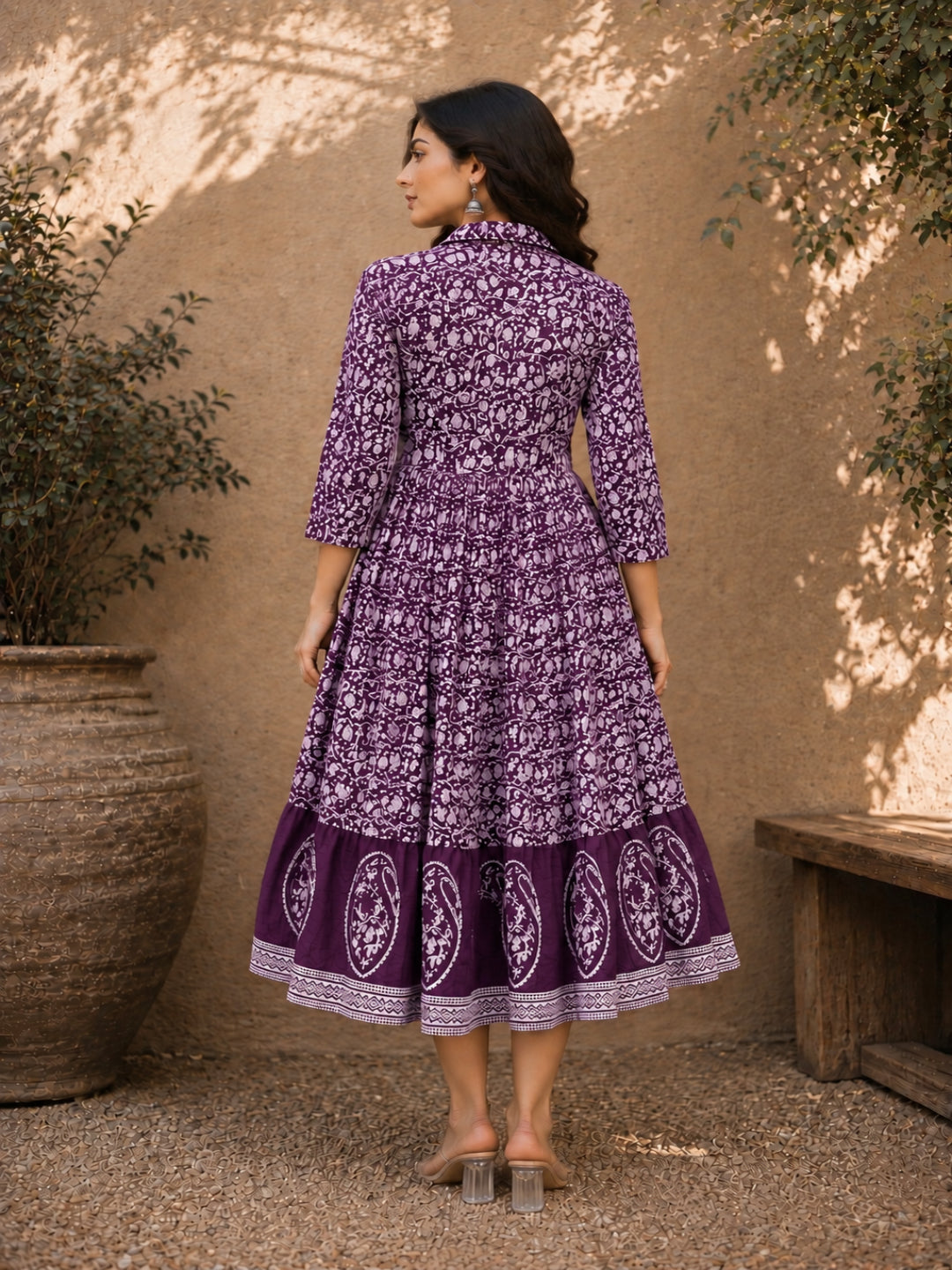 Dabu Printed Cotton Flared Dress