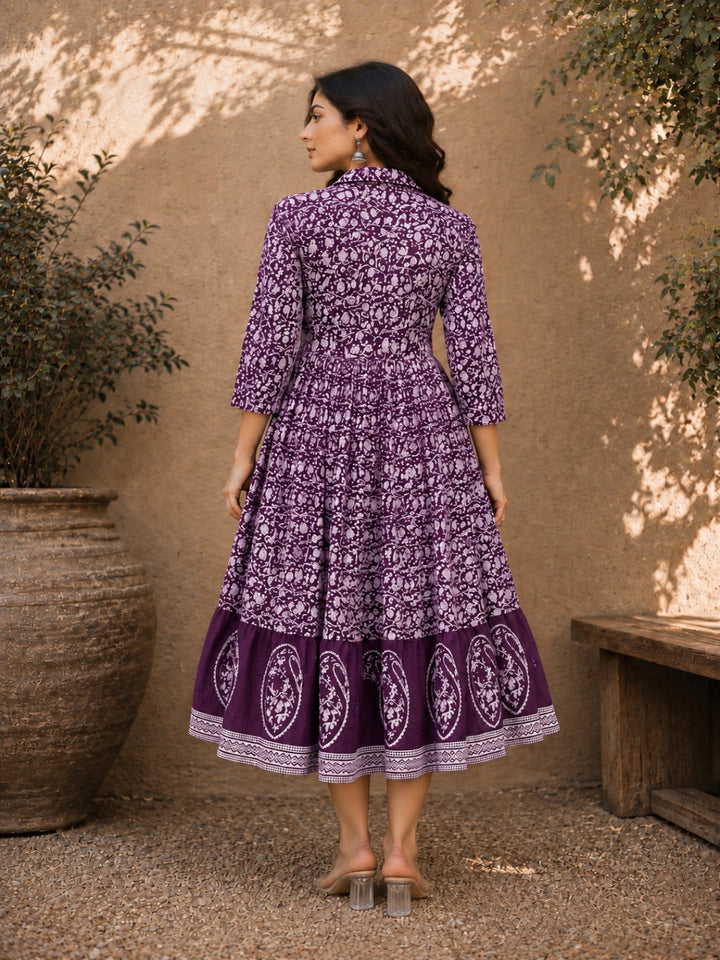 Dabu Printed Cotton Flared Dress