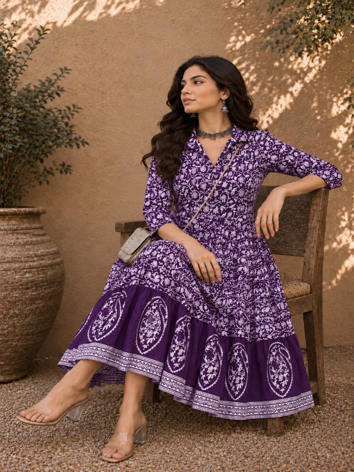 Dabu Printed Cotton Flared Dress