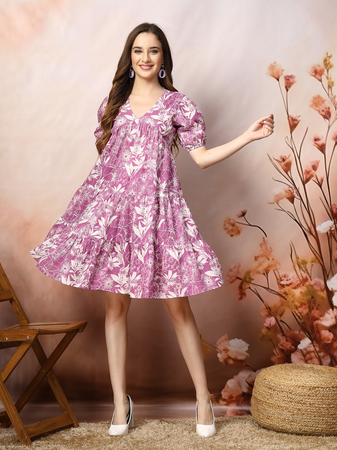 Stylum purple cotton printed dress – wholesale supplier