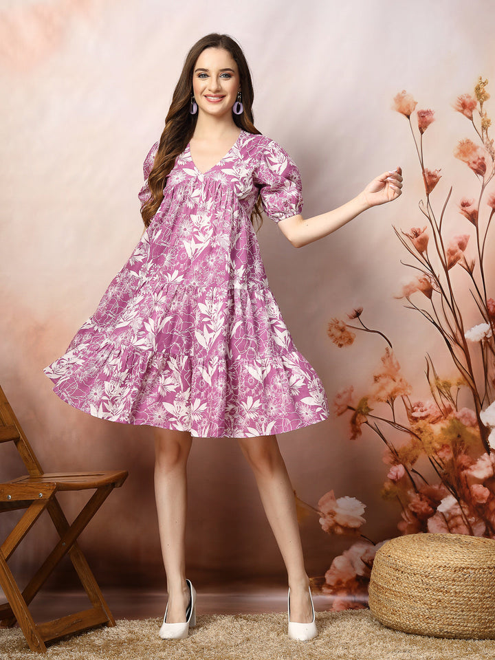 Stylum purple cotton printed dress – wholesale supplier