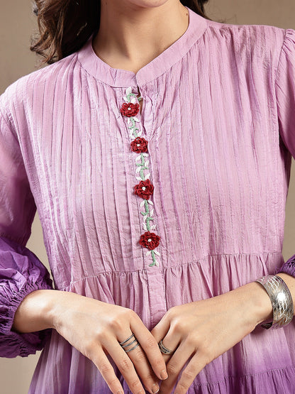 Purple Double Shade Cotton Tiered Dress