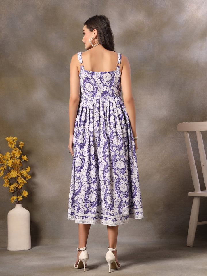 Purple Floral Printed Rayon Empire Dress
