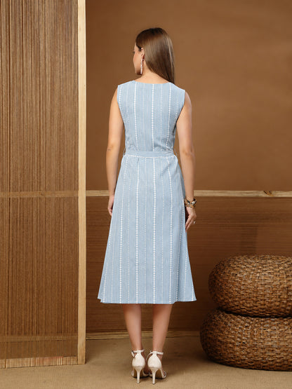 Self Design Katha Cotton A-Line Dress