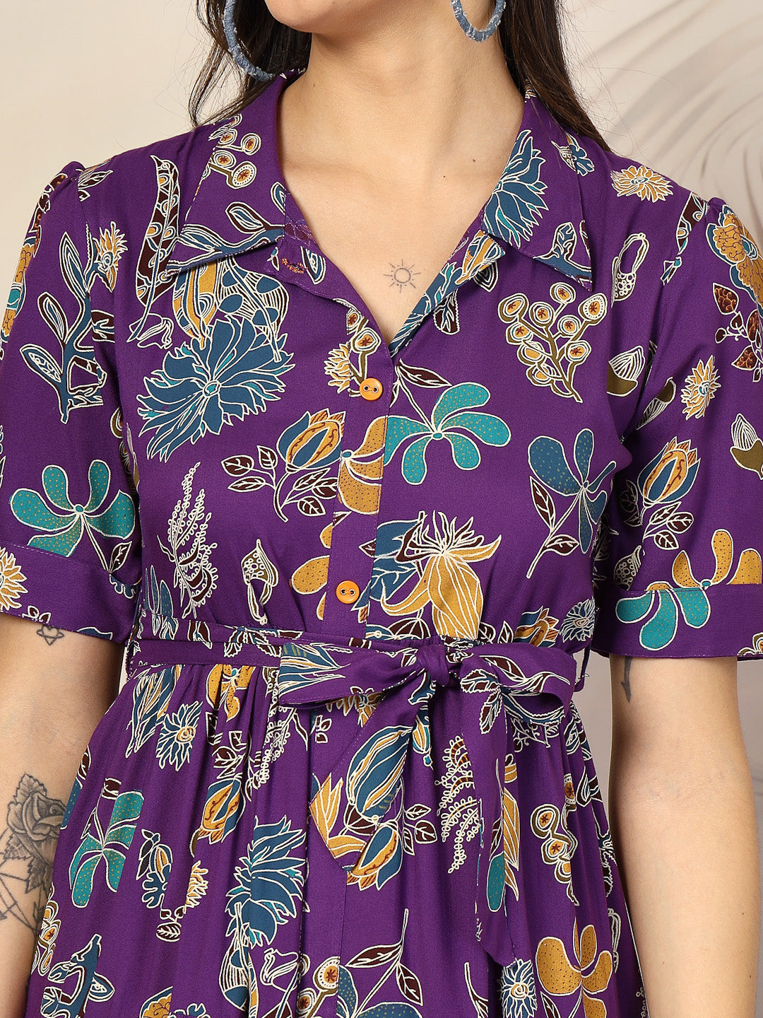Violet Tropical Printed Rayon Tiered Dress (Pre-Order)