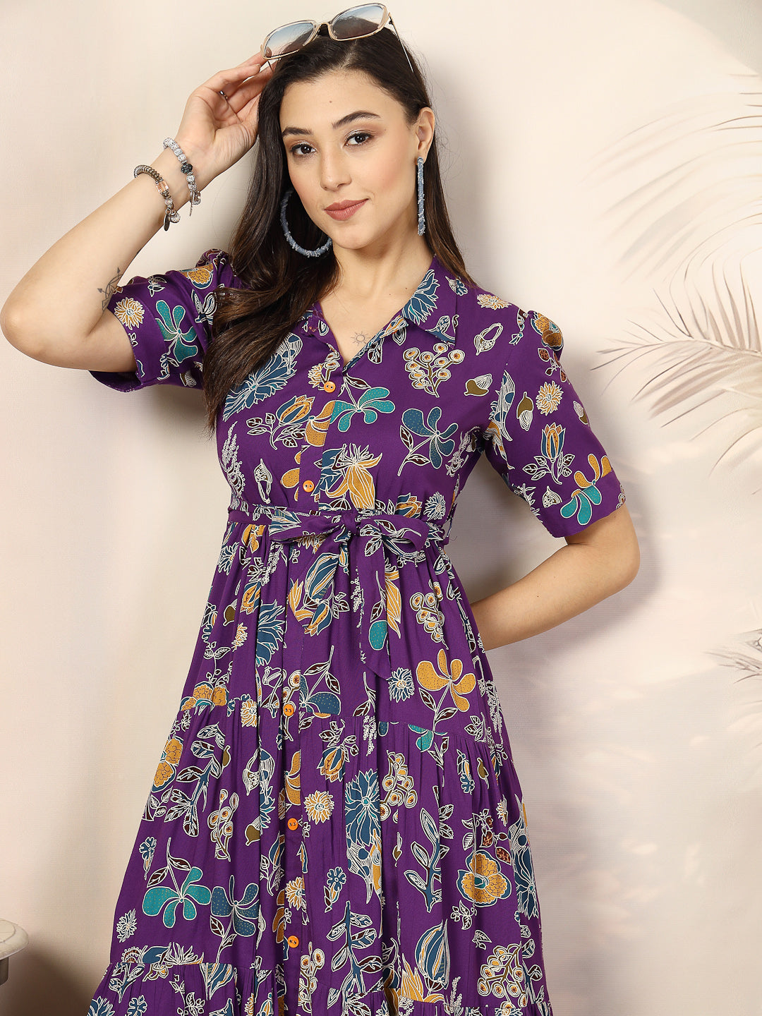 Violet Tropical Printed Rayon Tiered Dress (Pre-Order)