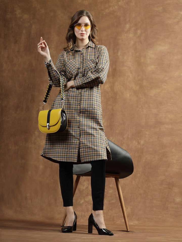 Semi Woolen Checked Wool Blend Blazer Dress