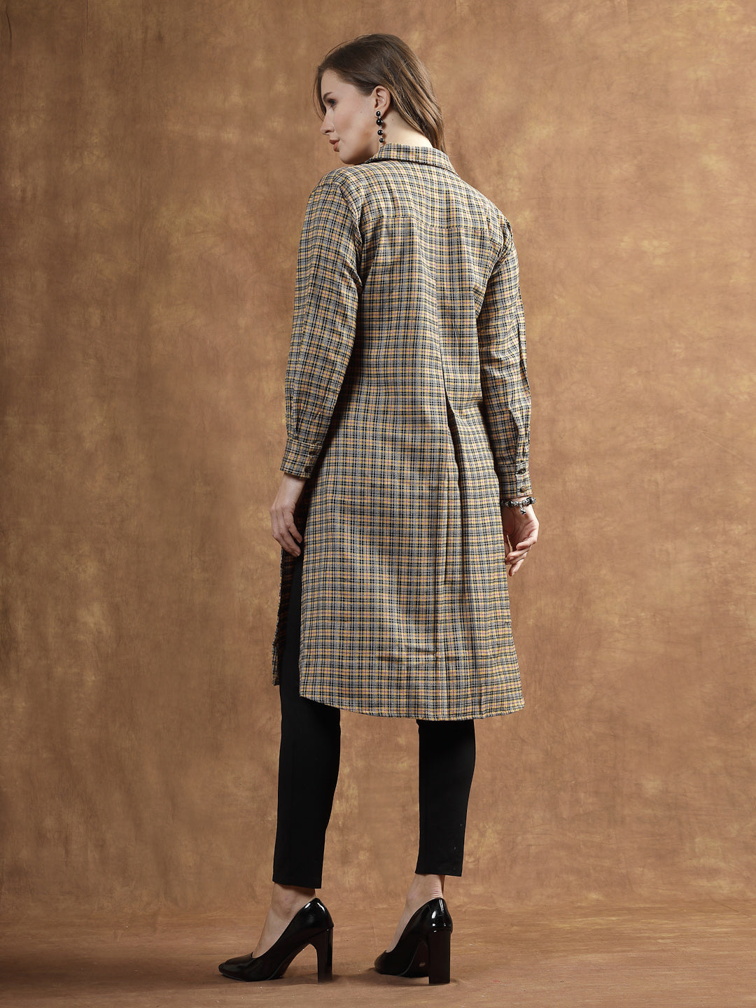 Semi Woolen Checked Wool Blend Blazer Dress