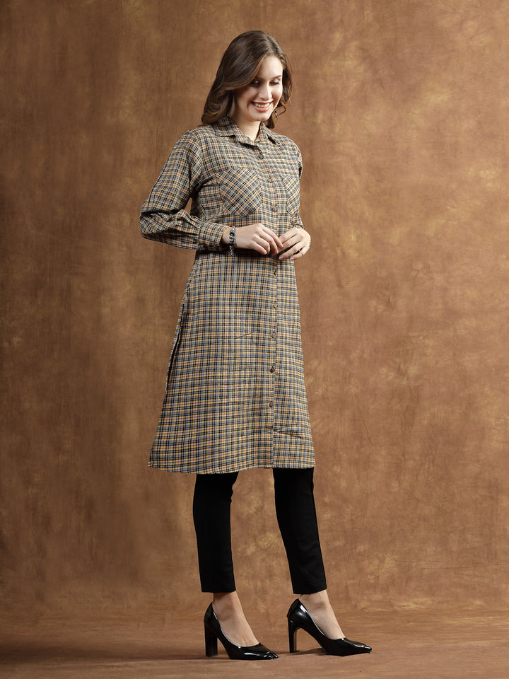 Semi Woolen Checked Wool Blend Blazer Dress