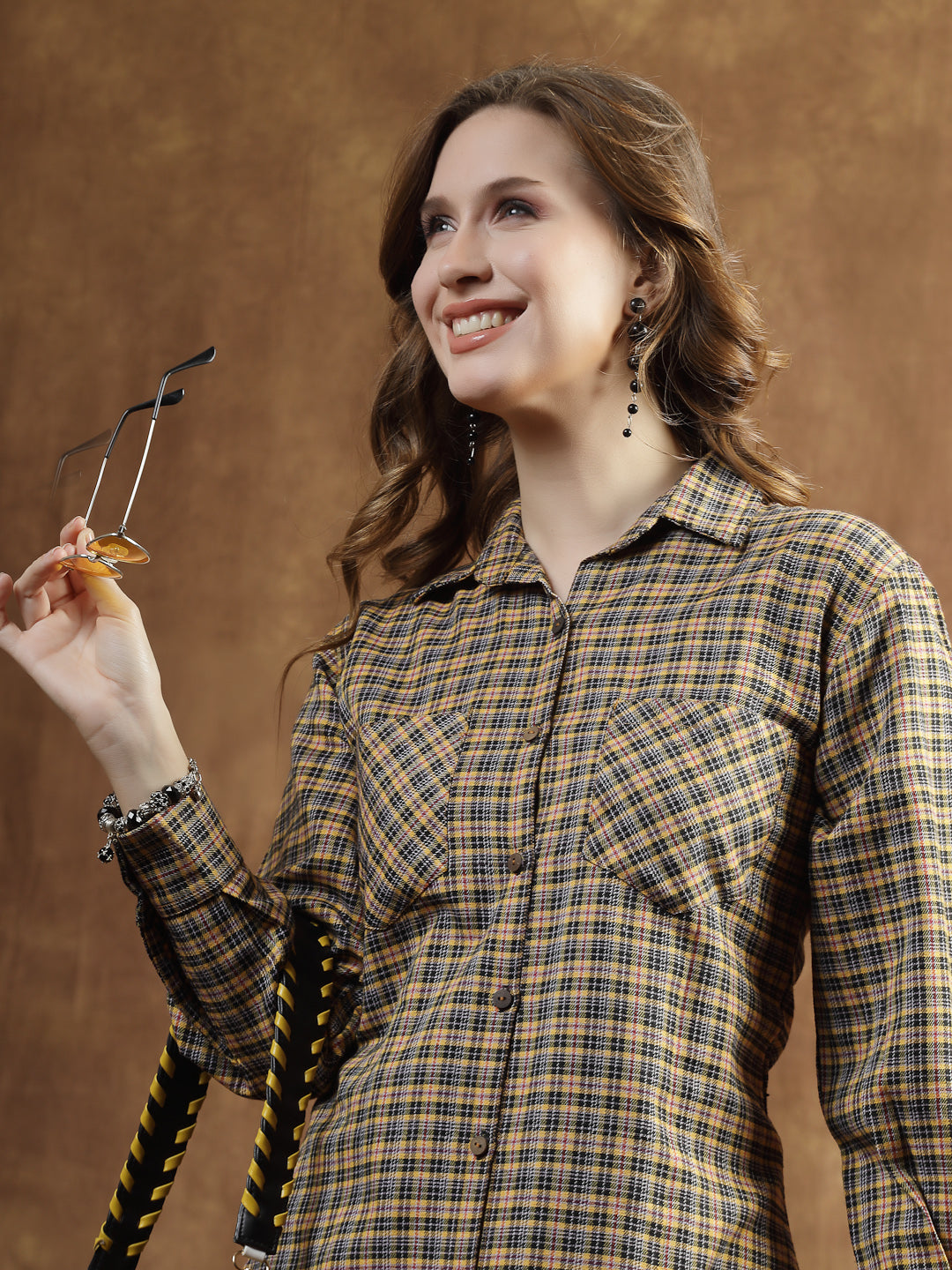 Semi Woolen Checked Wool Blend Blazer Dress