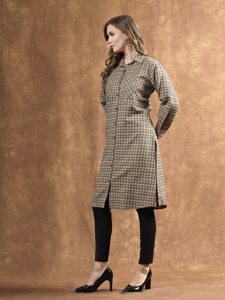 Semi Woolen Checked Wool Blend Blazer Dress