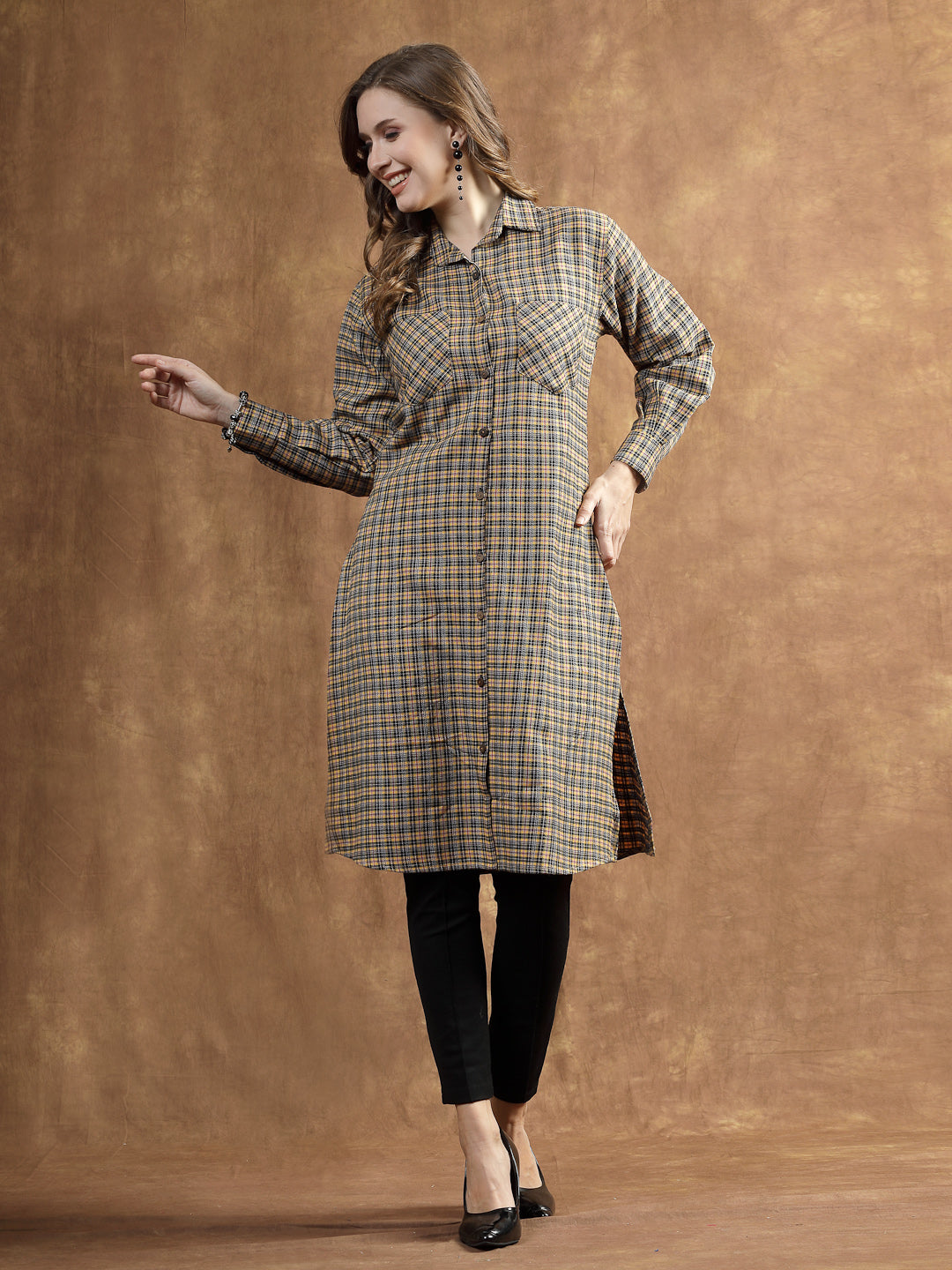 Semi Woolen Checked Wool Blend Blazer Dress