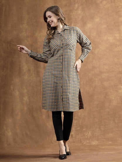 Semi Woolen Checked Wool Blend Blazer Dress