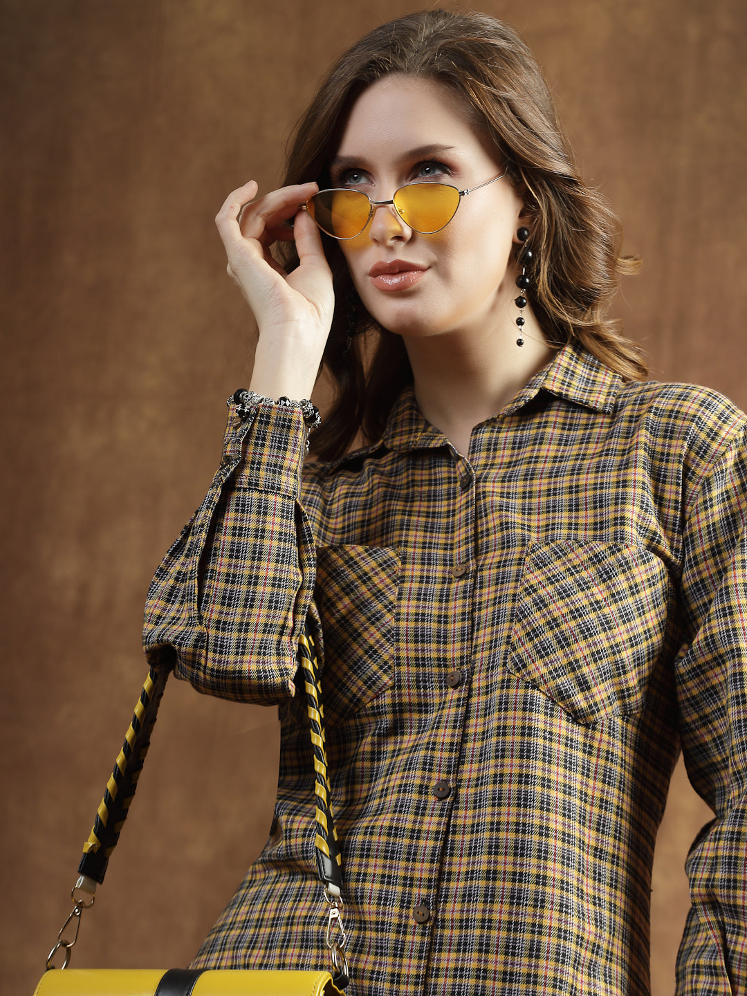 Semi Woolen Checked Wool Blend Blazer Dress