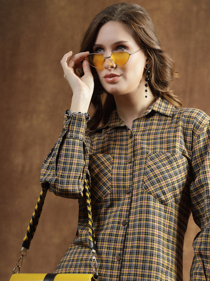 Semi Woolen Checked Wool Blend Blazer Dress