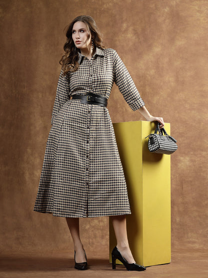 Semi Woolen Checked Wool Blend A-Line Dress (Pre-Order)