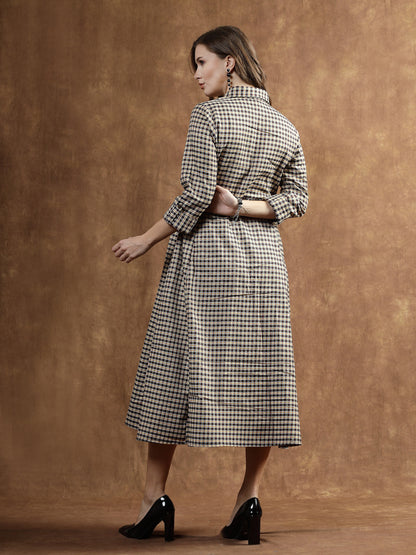 Semi Woolen Checked Wool Blend A-Line Dress (Pre-Order)