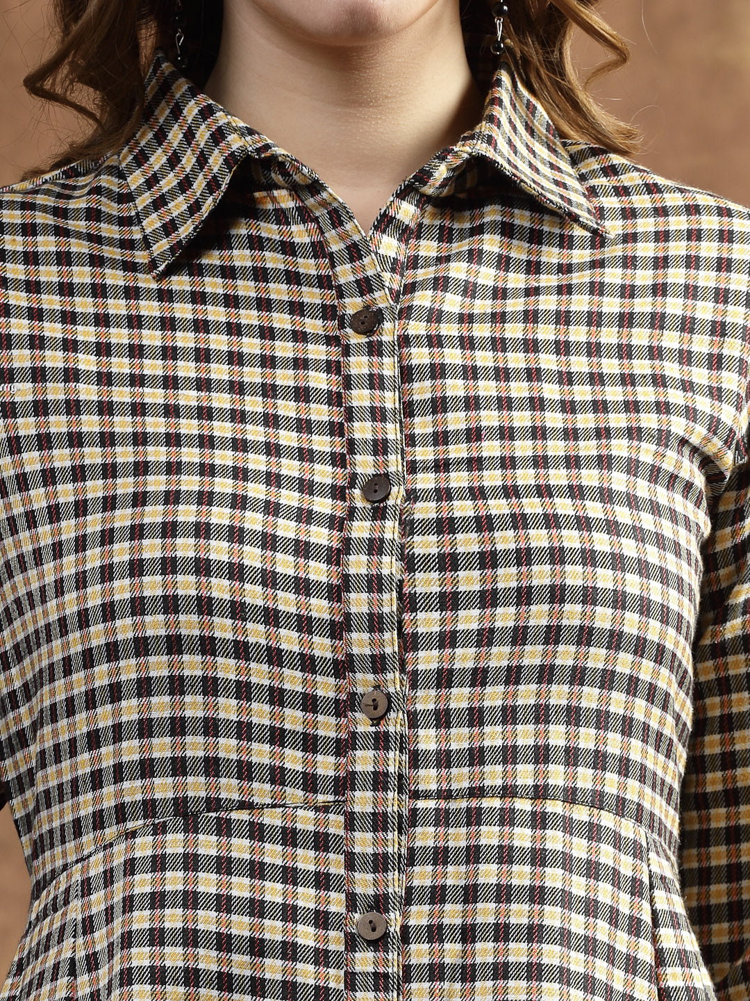 Semi Woolen Checked Wool Blend A-Line Dress