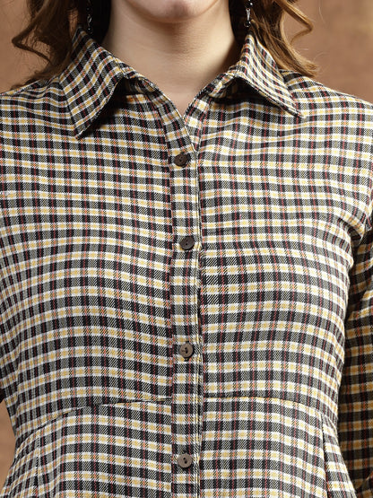 Semi Woolen Checked Wool Blend A-Line Dress