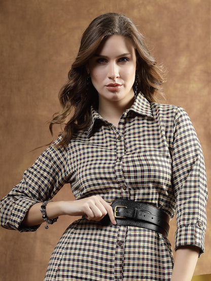 Semi Woolen Checked Wool Blend A-Line Dress (Pre-Order)