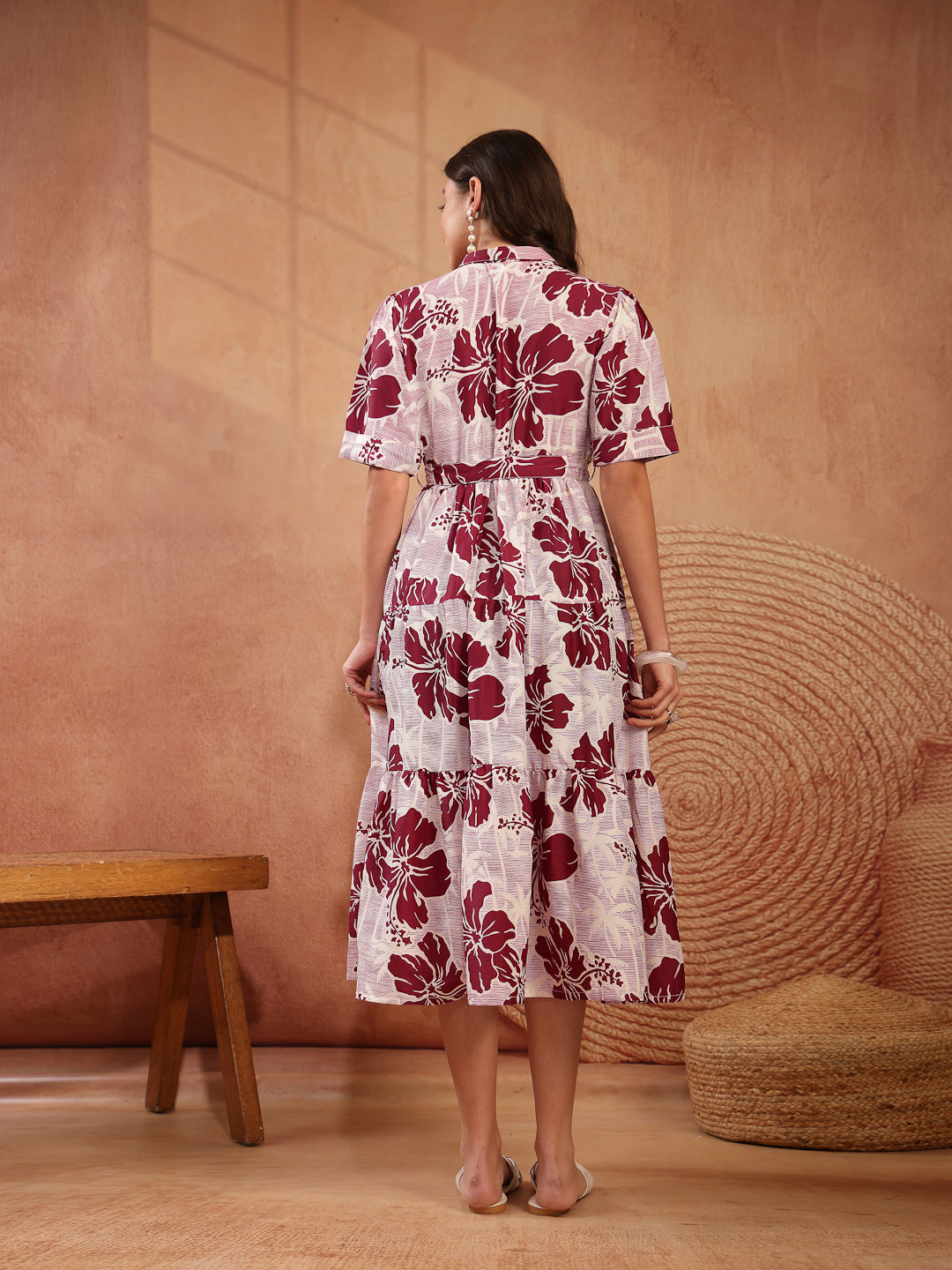 Floral Printed Cotton Flared Dress